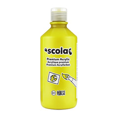 Bright yellow acrylic paint bottle labeled Lemon by Tilgear, 500ml for arts and crafts painting projects.