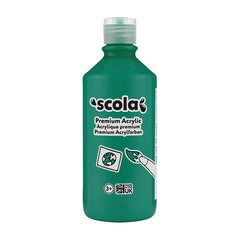 500ml bottle of Tilgear Mid Green acrylic paint for art and craft projects, shown with the open paint container and brush.