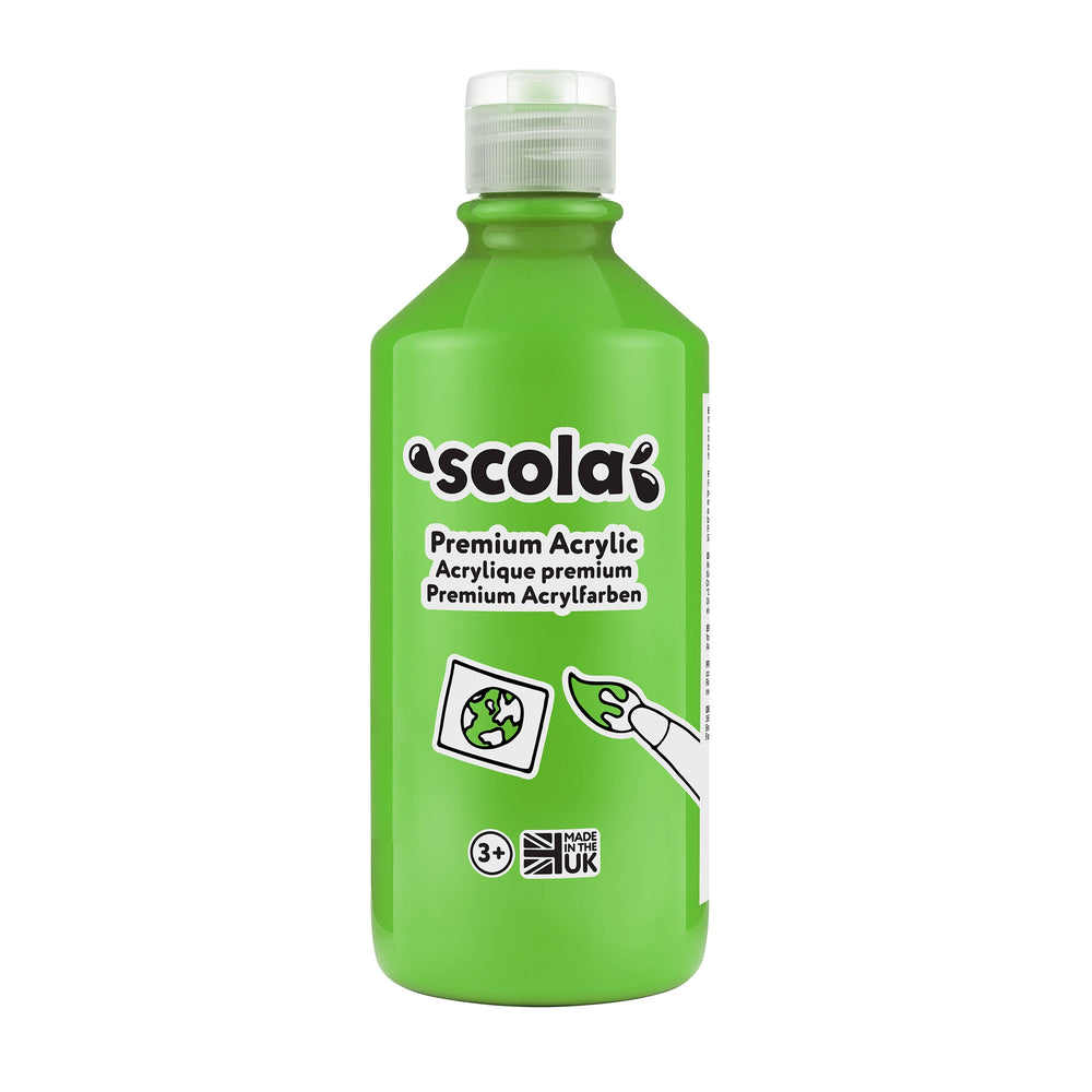 Tilgear Leaf Green acrylic paint in a 500ml bottle, suitable for art and craft projects, with vibrant green color.
