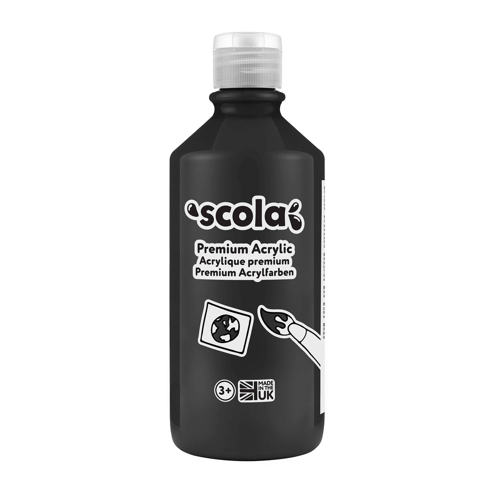 Black acrylic paint in a 500ml bottle by Tilgear, suitable for art and craft projects, shown in the image.