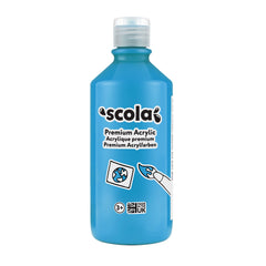 Cyan blue acrylic paint in a 500ml container from Tilgear, suitable for art and craft painting projects.
