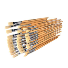 Set of 30 Tilgear Hog Bristle Short Flat Paintbrushes for arts and crafts, ideal for detailed painting and craft projects.