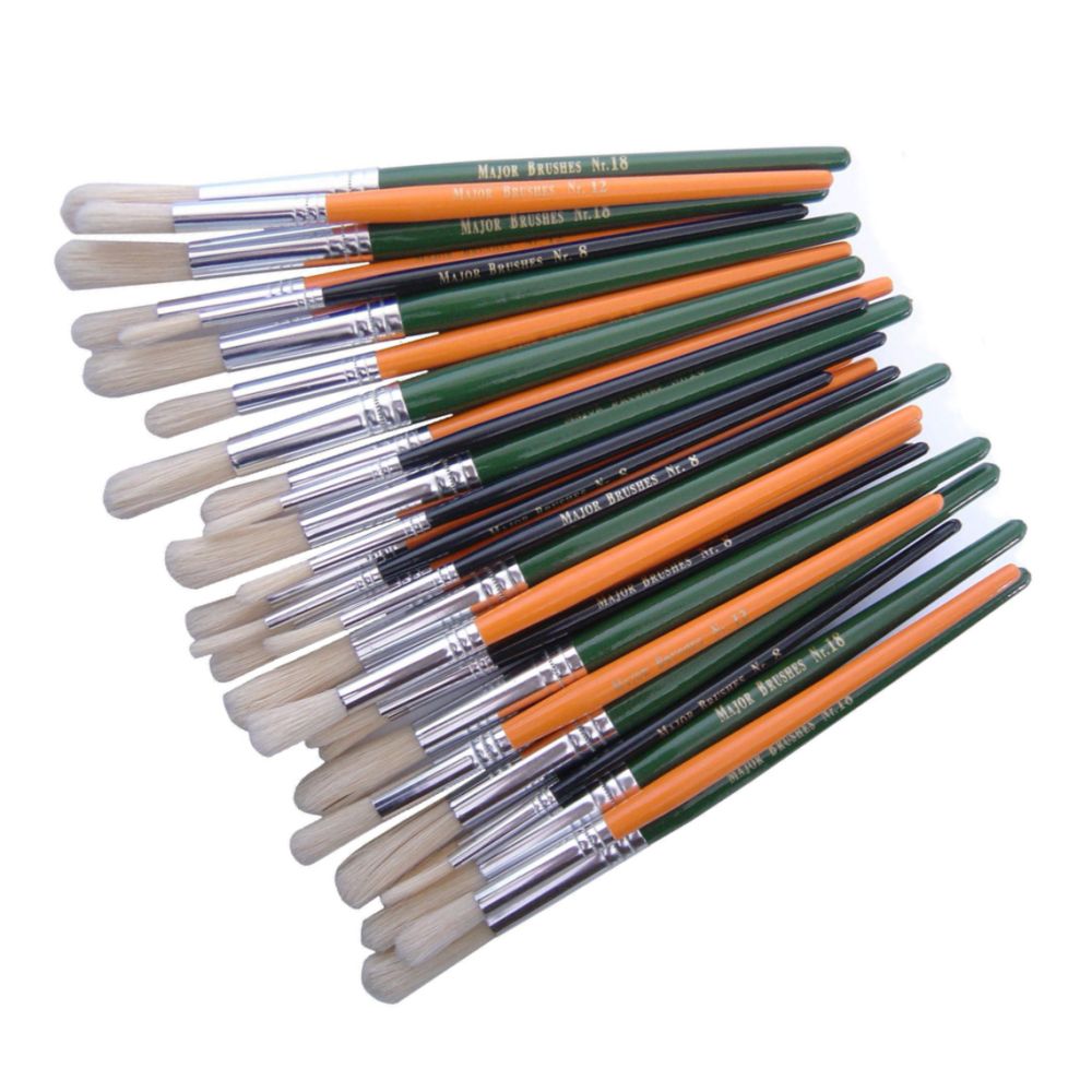 Set of 30 Tilgear hog bristle short round paint brushes in sizes 8, 12, and 18, ideal for art and craft painting projects.