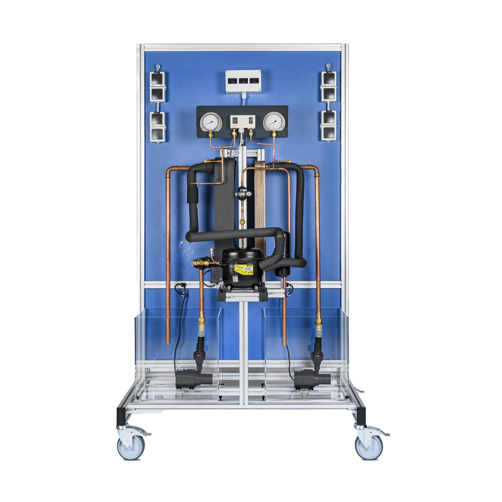 Christiania Mobile Heat Pump Trainer by Tilgear for AV, ICT, and electronic project kits, featuring components and digital display.