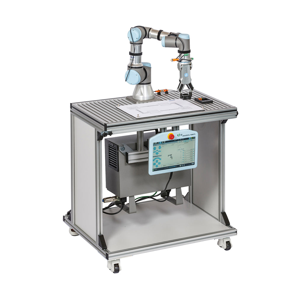 Christian MMS Station Robotics UR3e from Tilgear, electronic project kit with robotic arm and AV & ICT components, detailed view.