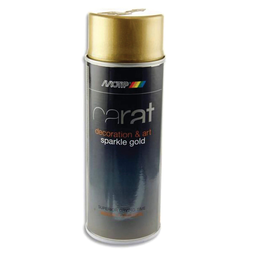 Can Art Metallic Spray Paint in gold, 400ml by Tilgear, shown with the can and spray nozzle for arts and crafts projects.