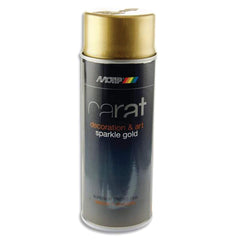 Can Art Metallic Spray Paint in gold, 400ml by Tilgear, shown with the can and spray nozzle for arts and crafts projects.