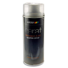 Silver metallic spray paint can by Tilgear, 400ml, used for art and craft projects, with a sleek silver finish.