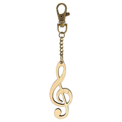 Wooden treble clef keyring with bronze keychain and clip