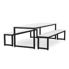 Monarch dining table & bench set with white top - Dark grey