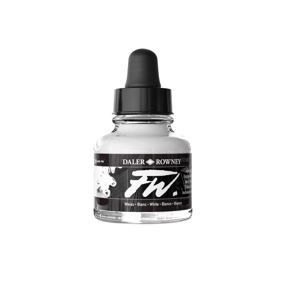 Daler Rowney White Acrylic Ink in 29.5ml bottle for art and craft painting projects