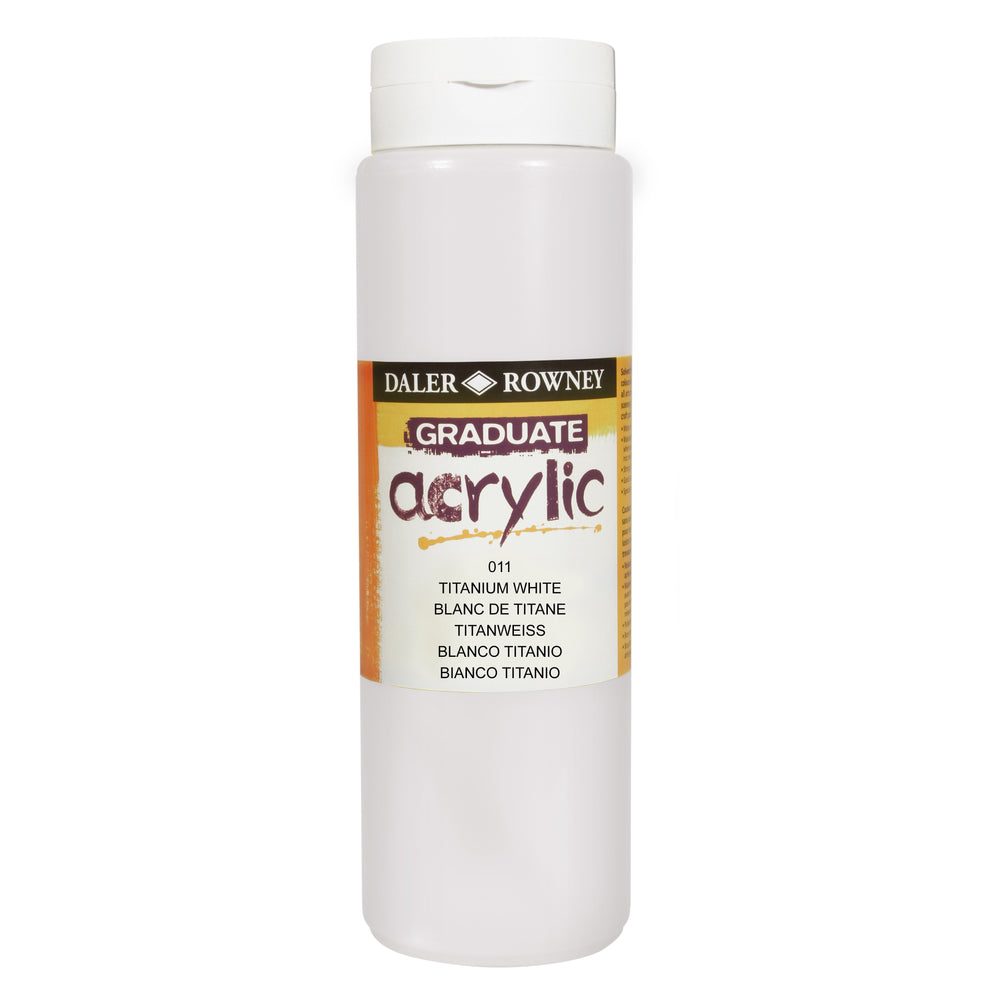 White Daler Rowney Graduate Acrylic paint in 500ml bottle, ideal for art and craft painting projects.
