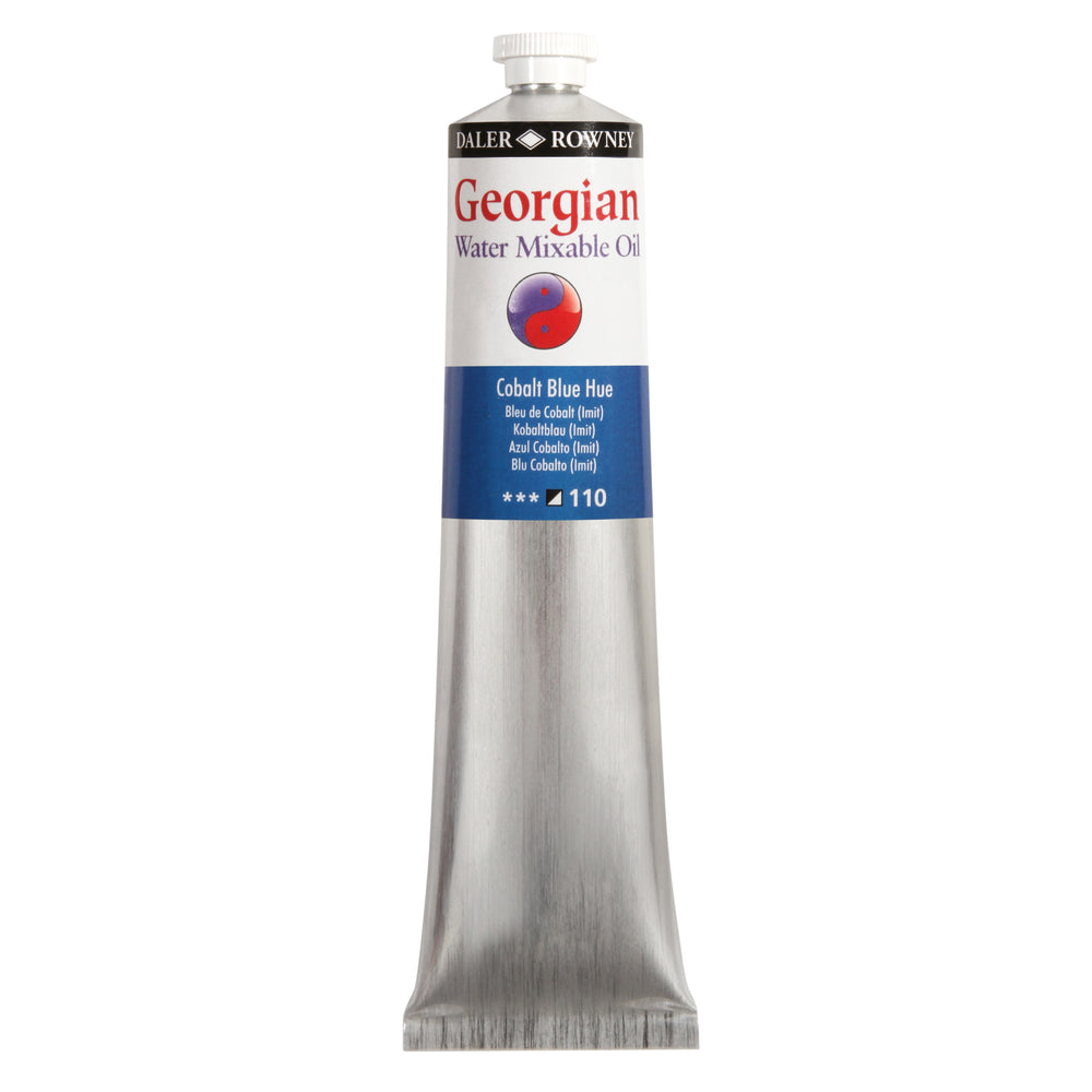 Daler Rowney Georgian Water Mixable Oil Paint in Cobalt Blue Hue, 200ml, suitable for art and painting projects.