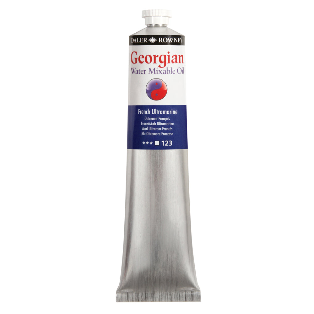 Daler Rowney Georgian Water Mixable Oil Paint in French Ultramarine 200ml bottle, ideal for artists and painting projects