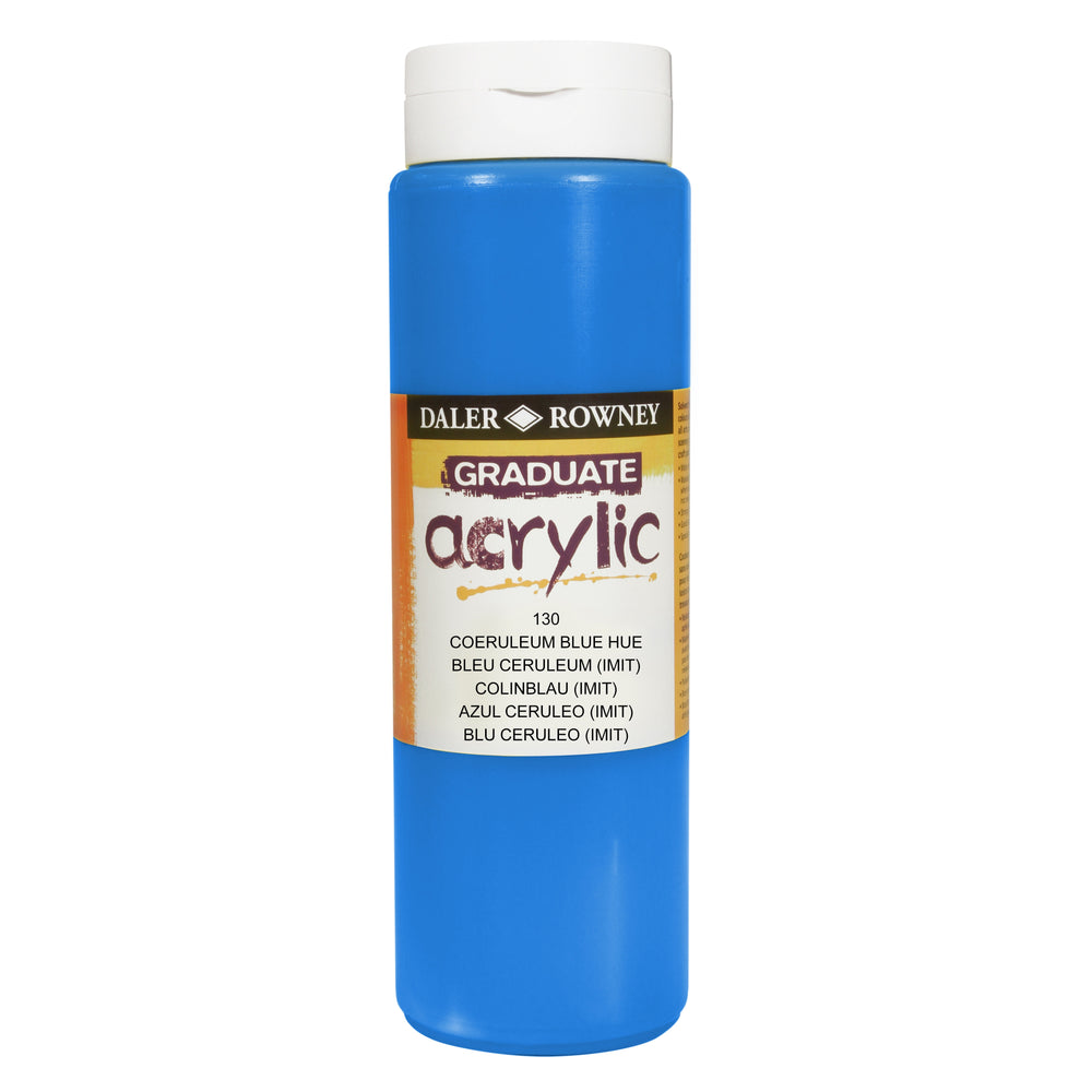 Daler Rowney Graduate Acrylic Coeruleum Hue paint in 500ml bottle, ideal for art and craft painting projects.