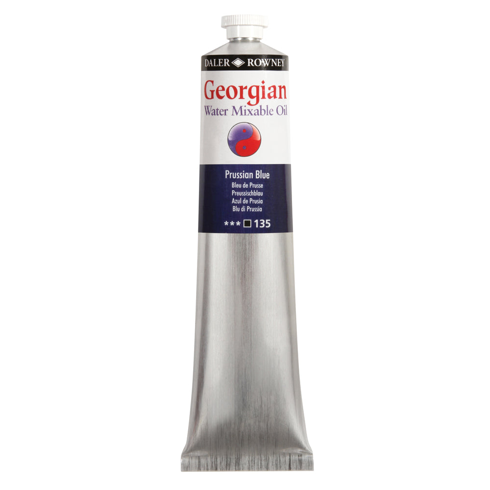 Daler Rowney Georgian Water Mixable Oil Paint in Prussian Blue, 200ml tube, suitable for art and painting projects