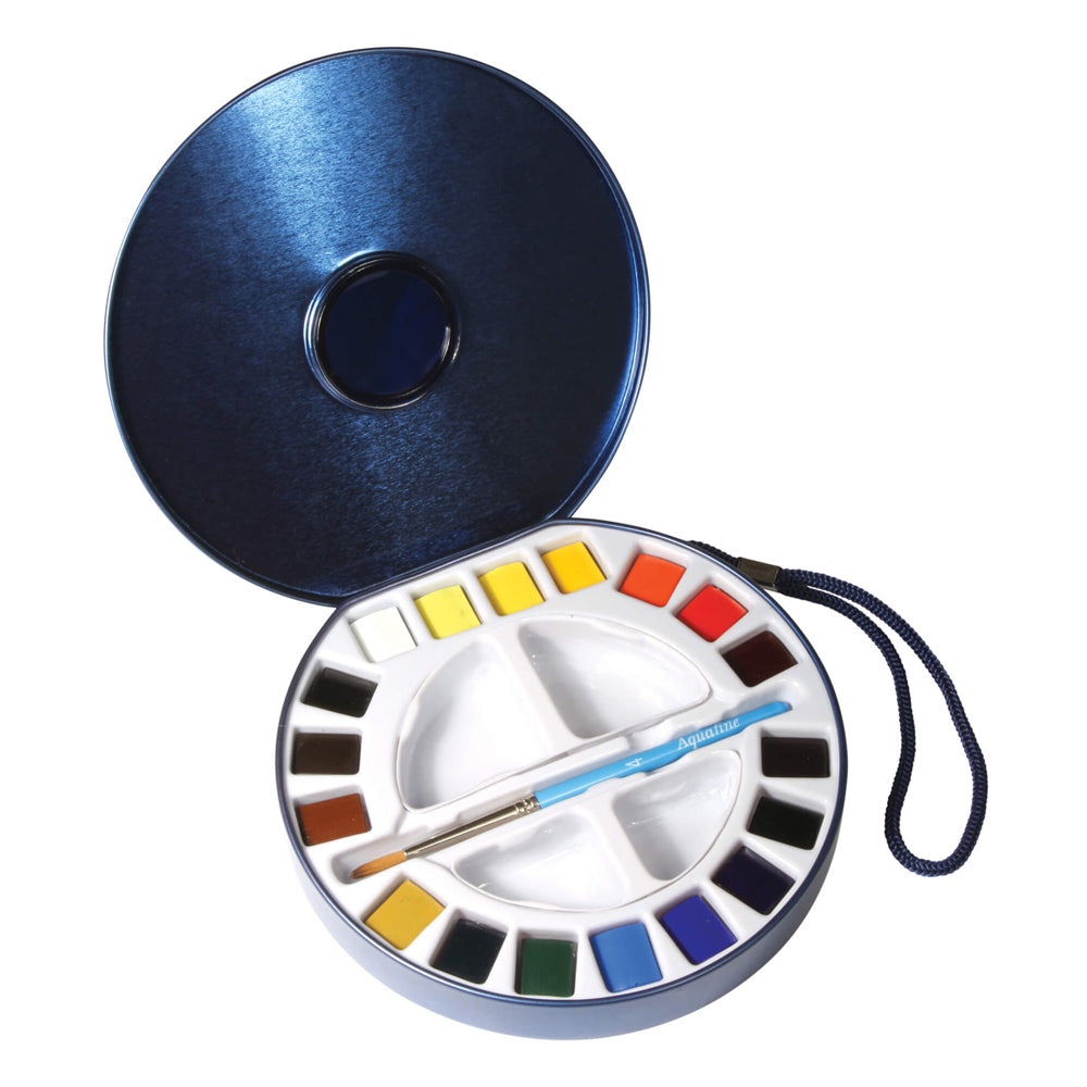 Daler Rowney Aquafine Watercolour Set with 18 paints and brushes, ideal for artists and craft enthusiasts.