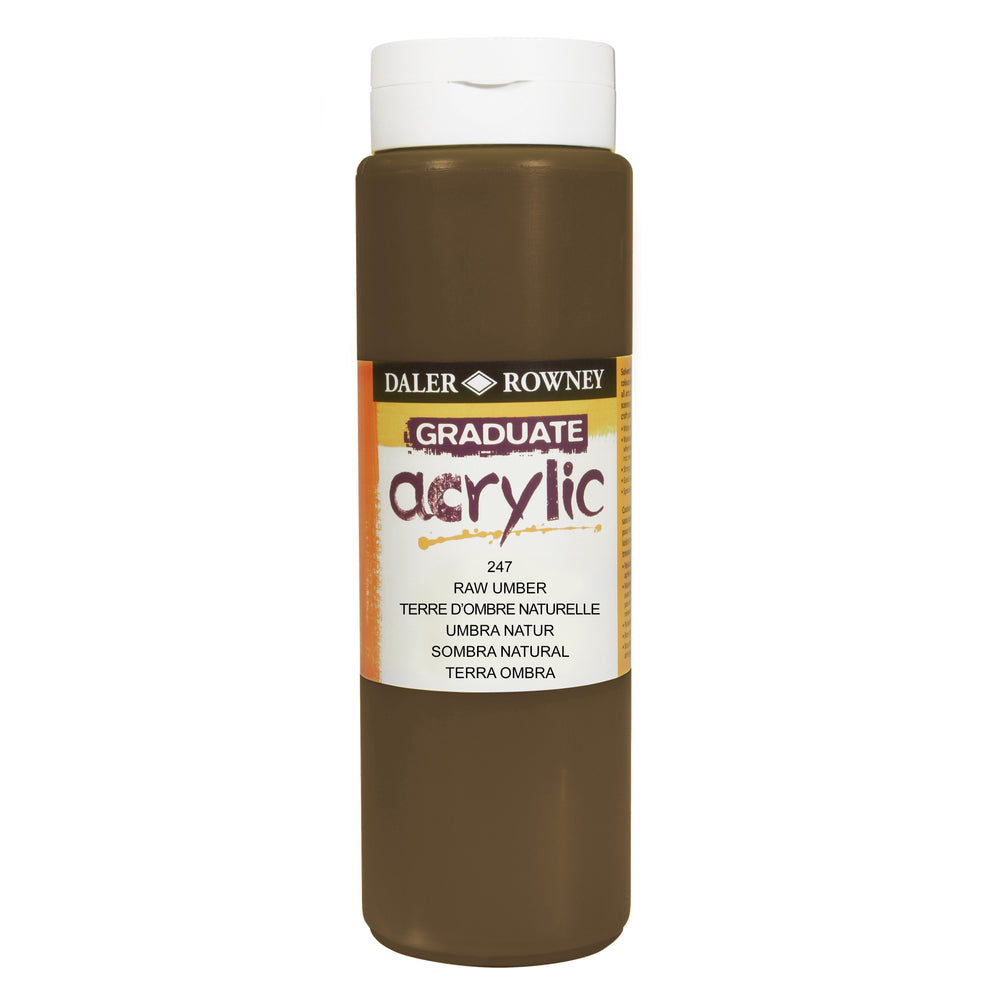 Daler Rowney Graduate Acrylic paint in Raw Umber, 500ml bottle, suitable for art and craft painting projects.