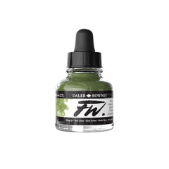Daler Rowney acrylic ink in olive green, 29.5ml bottle, suitable for art and craft painting projects