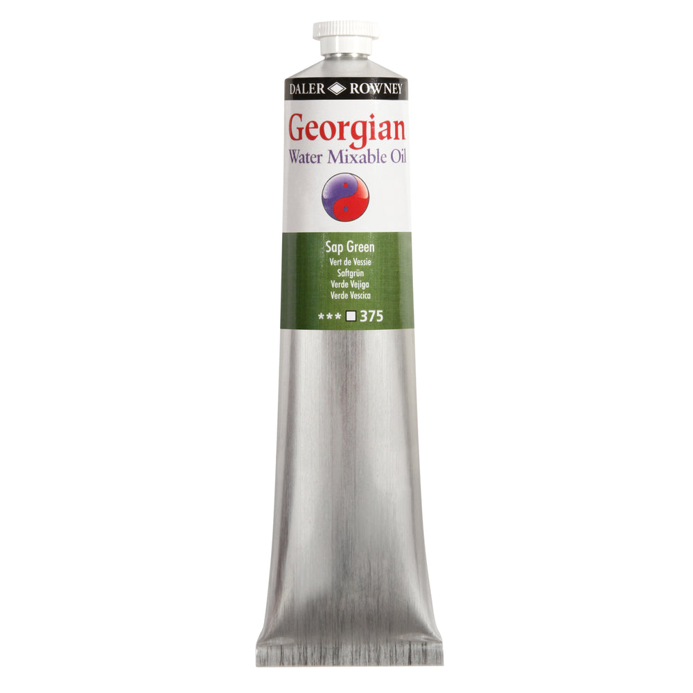 Daler Rowney Georgian Water Mixable Oil Paint in Sap Green, 200ml bottle, suitable for art and craft painting projects.