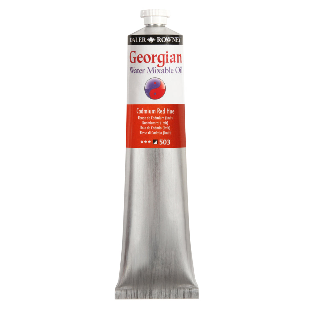 Daler Rowney Georgian Water Mixable Oil Paint in Cadmium Red Hue, 200ml, ideal for arts and craft painting projects.