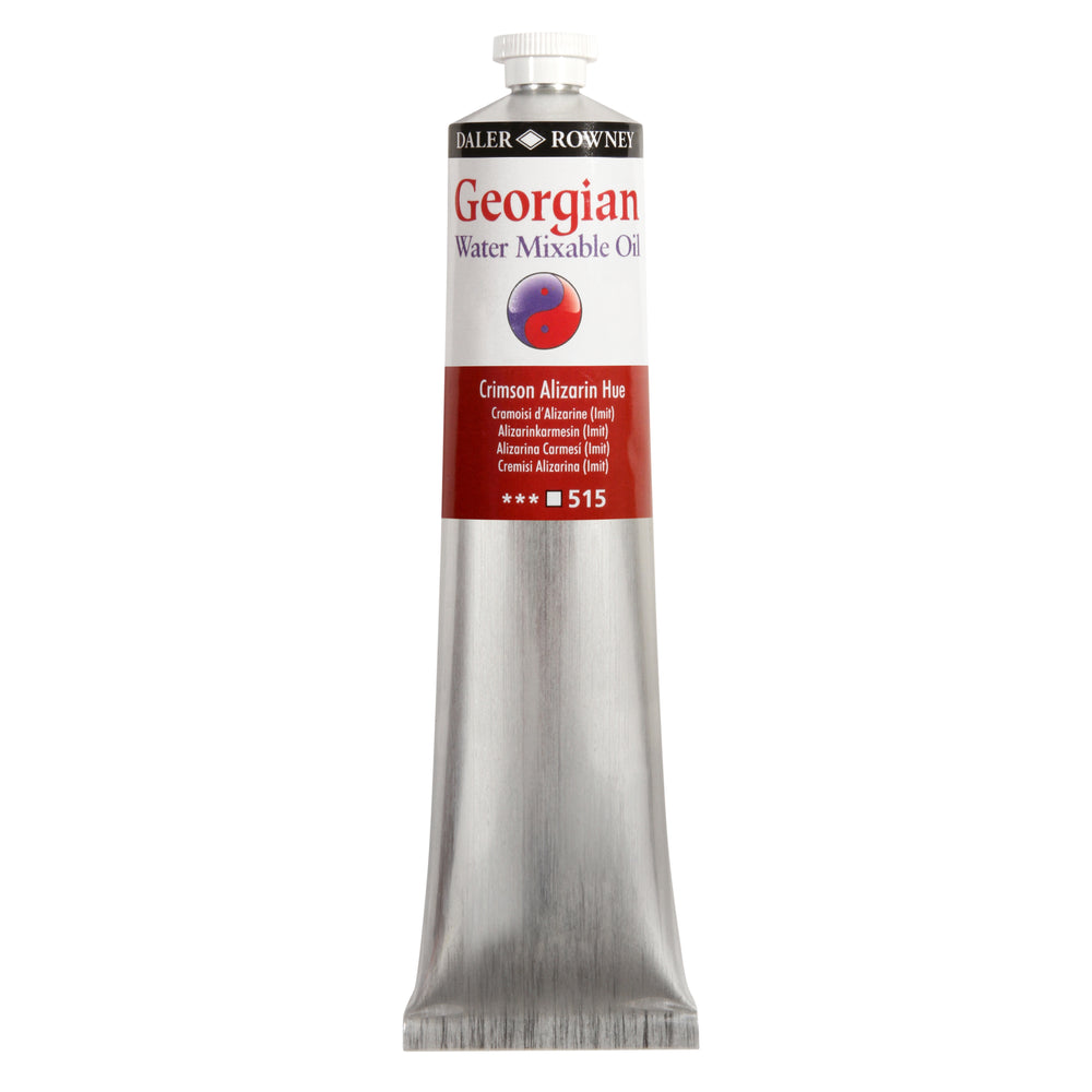 Daler Rowney Georgian Water Mixable Oil Paint in Crimson Alizarin Hue, 200ml tube for art and painting projects