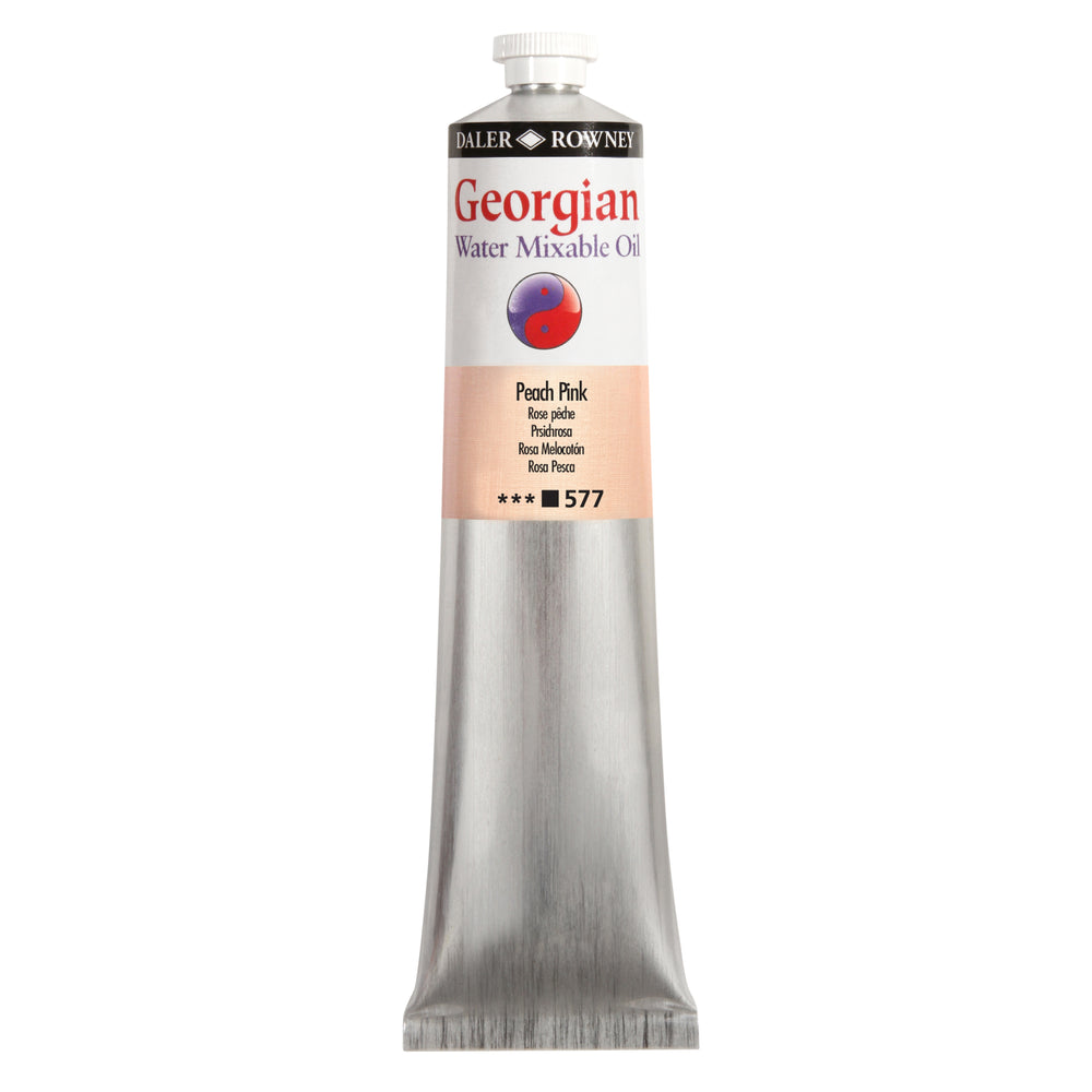 Daler Rowney Georgian Water Mixable Oil Paint in Peach Pink, 200ml bottle, suitable for art and craft painting projects.