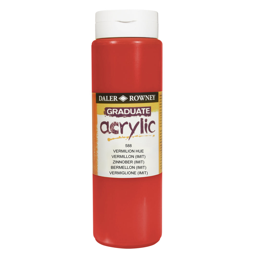 Daler Rowney Graduate Acrylic Vermilion paint 500ml jar, vibrant red art paint for crafts and painting projects.