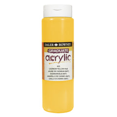 Daler Rowney Graduate Acrylic Cadmium Yellow Hue paint 500ml in a plastic bottle, ideal for art and craft painting projects.