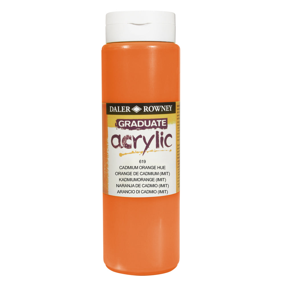 Daler Rowney Graduate Acrylic Cadmium Orange Hue paint 500ml, vibrant orange color for art and craft projects.