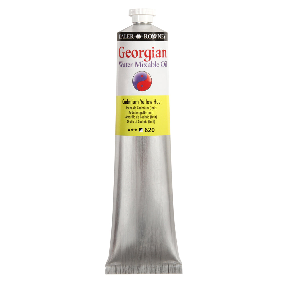 Daler Rowney Georgian Water Mixable Oil Paint in Cadmium Yellow Hue, 200ml, suitable for artists and painting projects.