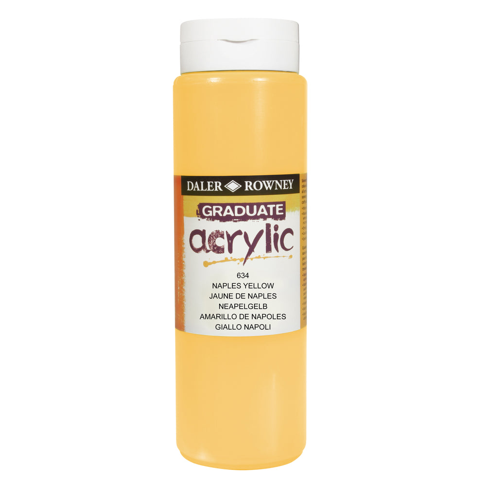 Daler Rowney Graduate Acrylic paint in Naples Yellow 500ml jar, suitable for art and craft projects, by Tilgear.