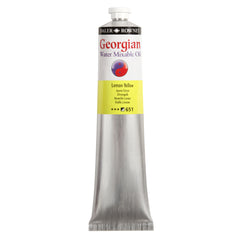 Daler Rowney Georgian Water Mixable Oil Paint Lemon Yellow 200ml tube, suitable for artists and painting projects.