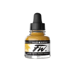 Daler Rowney Yellow Ochre acrylic ink in 29.5ml bottle, suitable for art and craft painting projects.