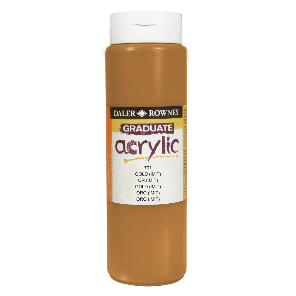 Daler Rowney Graduate Acrylic Gold Imit paint 500ml bottle, ideal for art and craft projects, by Tilgear