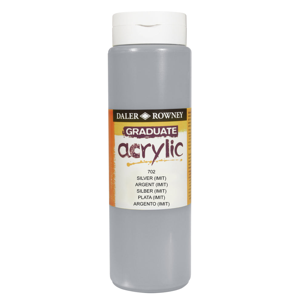 Silver imitation acrylic paint in 500ml bottle by Daler Rowney Graduate, suitable for art and craft projects.