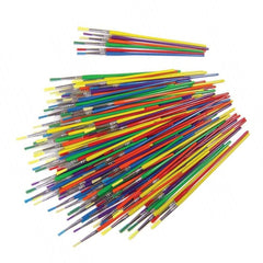 Assorted set of 144 synthetic economy paint brushes for art and craft projects, by Tilgear, displayed in a neat arrangement.