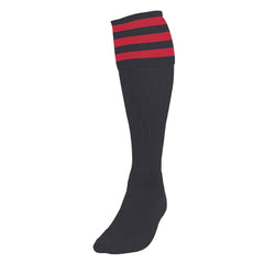 PRECISION 3 STRIPE FOOTBALL SOCKS BLACK/RED, JUNIOR SIZE 12-02