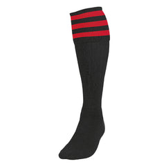 PRECISION 3 STRIPE FOOTBALL SOCKS BLACK/RED, SENIOR SIZE 03-06