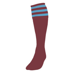PRECISION 3 STRIPE FOOTBALL SOCKS MAROON/SKY, JUNIOR SIZE 12-02