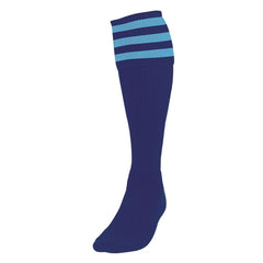 PRECISION 3 STRIPE FOOTBALL SOCKS NAVY BLUE/SKY, JUNIOR SIZE 12-02