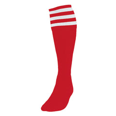 PRECISION 3 STRIPE FOOTBALL SOCKS RED/WHITE, SENIOR SIZE 03-06