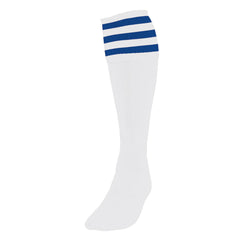 PRECISION 3 STRIPE FOOTBALL SOCKS WHITE/ROYAL BLUE, SENIOR SIZE 03-06