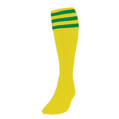 PRECISION 3 STRIPE FOOTBALL SOCKS YELLOW/EMERALD, JUNIOR SIZE 12-02
