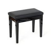 Musisca fixed height piano stool with storage – Black gloss, black faux leather seat