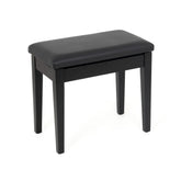 Musisca fixed height piano stool with storage – Black satin, black faux leather seat