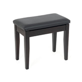 Musisca fixed height piano stool with storage – Rosewood satin, black faux leather seat