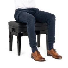 Musisca concert piano stool with storage - Black gloss, black faux leather seat