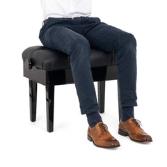 Musisca deluxe concert piano stool - Black gloss, black faux leather seat