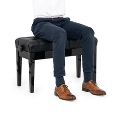 Musisca wide top single concert piano stool - Black gloss, black faux leather seat